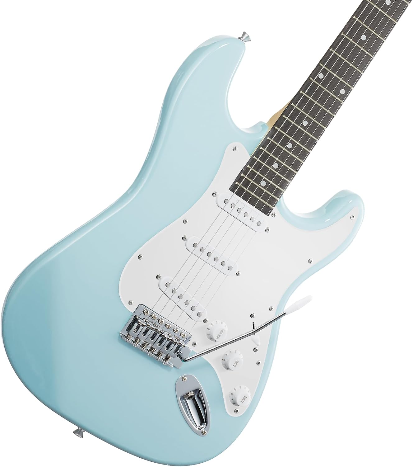 Ashthorpe 39-Inch Electric Guitar (Light Blue-Silver), Full-Size Guitar Kit with Padded Gig Bag, Tremolo Bar, Strap, Strings, Cable, Cloth, Picks