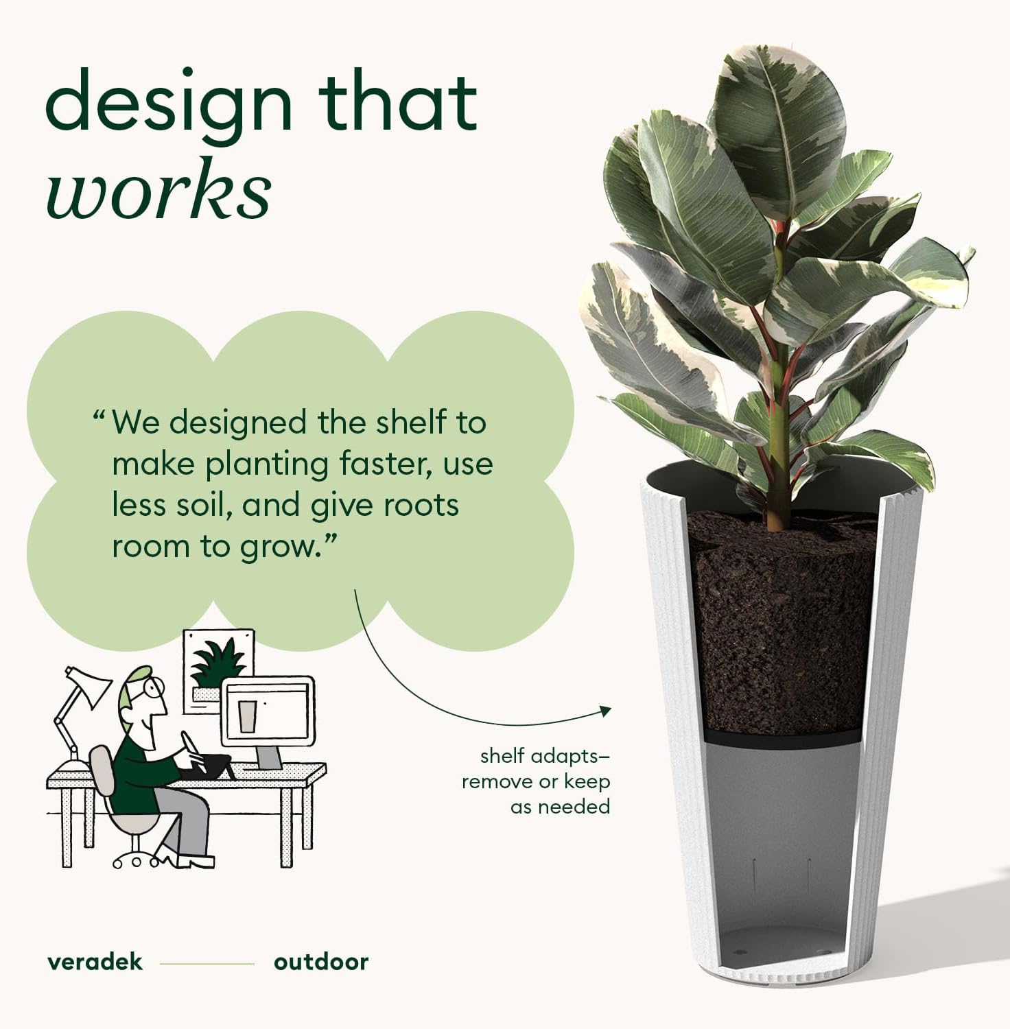 Veradek Demi Series Tall Planter for Porch, Patio, Backyard | Durable Plastic-Stone Composite Material | Modern Décor for Tall Plants, Grasses