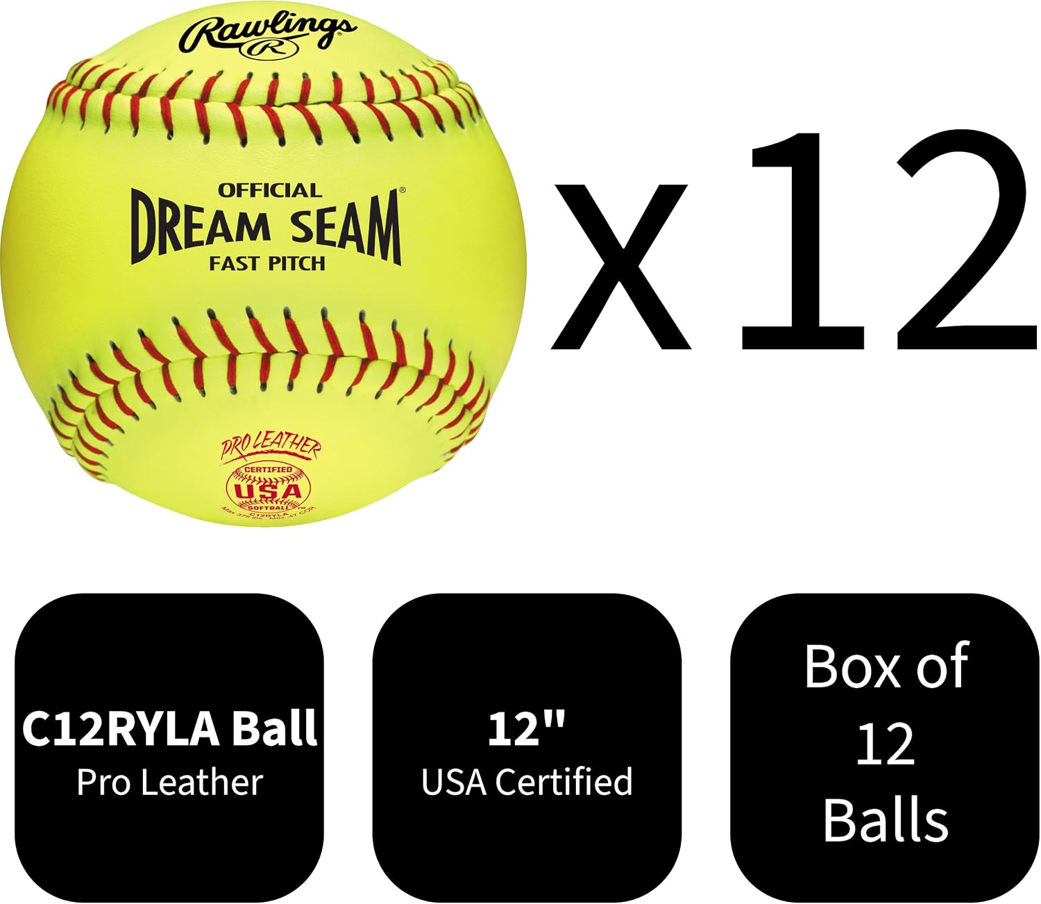 Rawlings | Official USA Pro Leather Dream Seam Fastpitch Softballs | USA/ASA | C12RYLA | 12' | Multiple Count Options