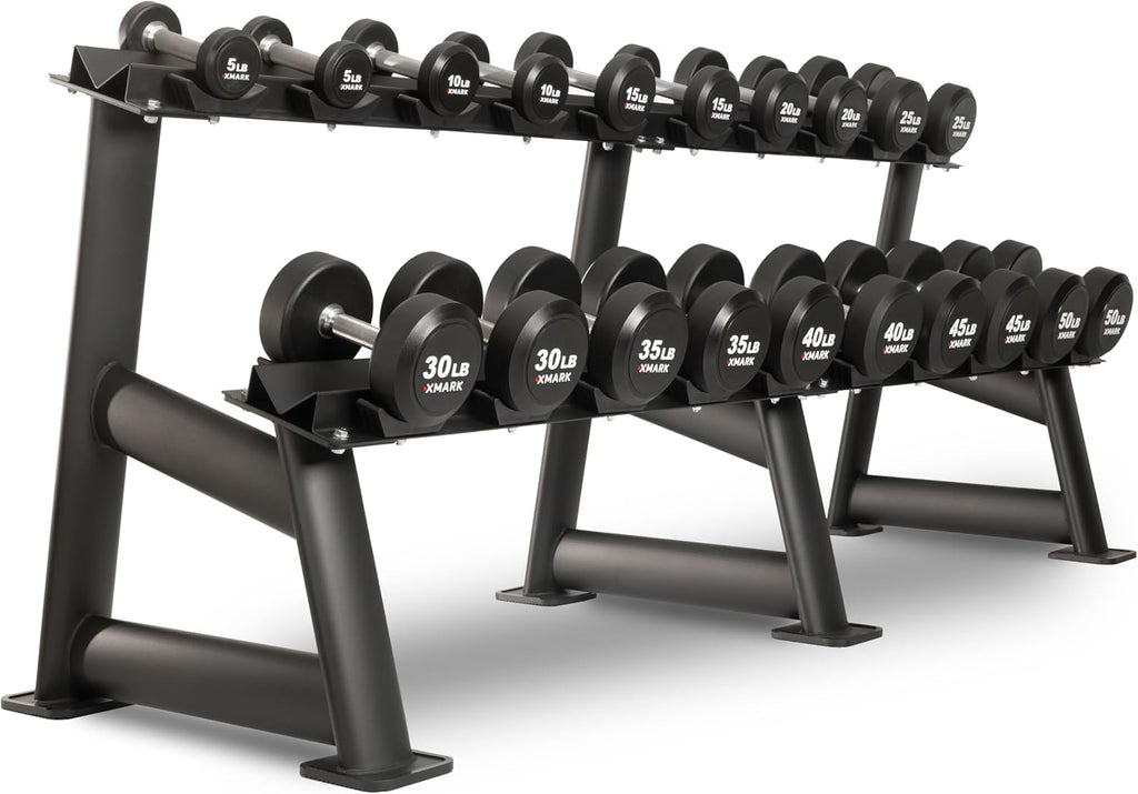 XMARK Dumbbell Weights Sets, 5-50lb and 5-75lb Dumbbell Sets, No Odor, Urethane Dumbbells, Commercial Gym and Home Gym Equipment