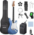 LEKATO Beginner Electric Guitar Kit 39 Inch Full Size Solid Body Guitar SSS for Starter Roasted Maple Neck Stainless Steel Frets, 5w Plug-in Amp, Bag, Tuner, Capo, Strap, Picks, String, Cable - Blue