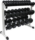 Ader 2-60 lb Black Octagon Rubber Dumbbell Set with Heavy Duty 3 Tier 48 inch Dumbbell Rack and Solid Rubber Mat