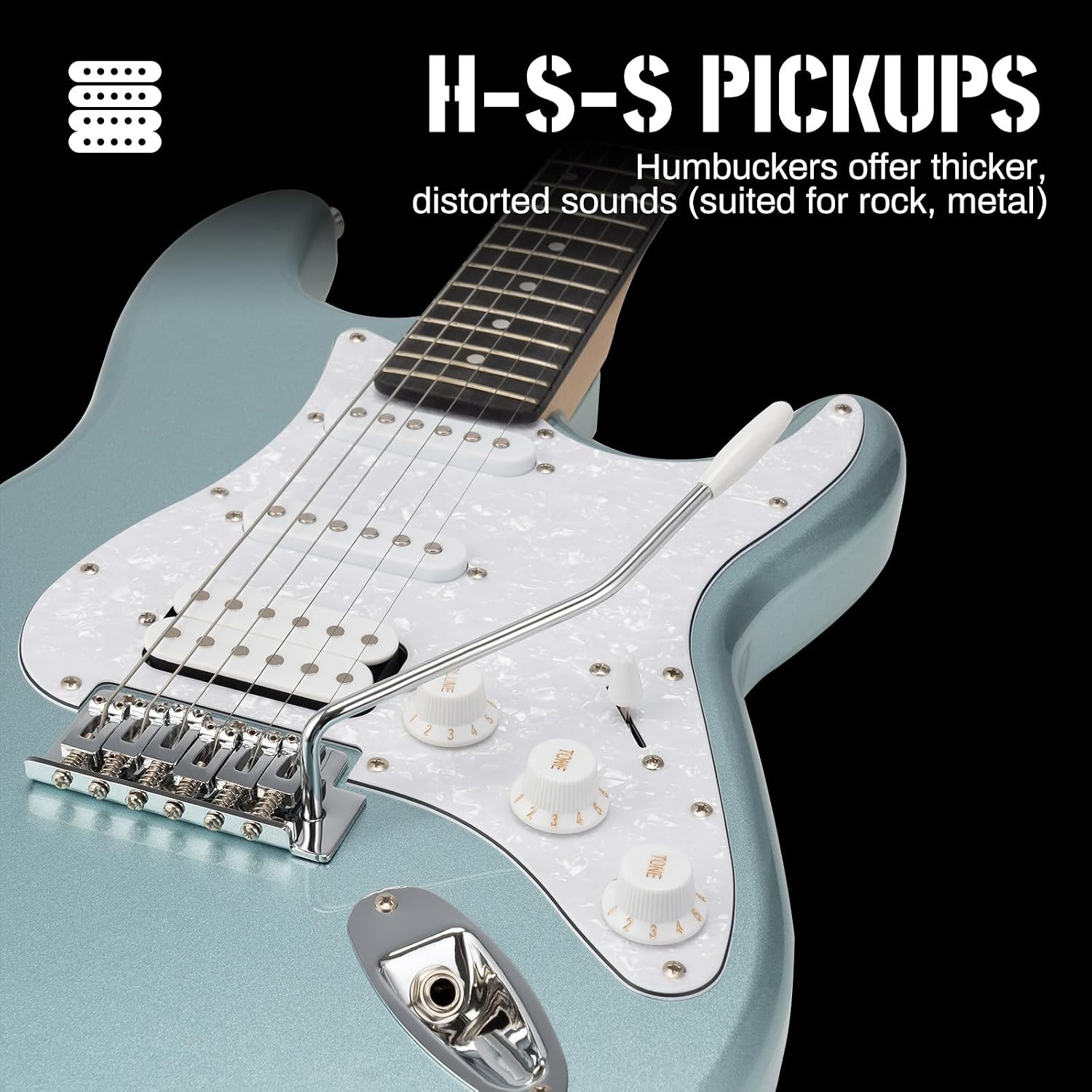 AODSK Electric Guitar, 39' Beginner Electric Guitar Kit, Matte Finish, HSS Pickups, Guitar Starter Kit with AMP, Includes Digital Tuner, Strings, Pick, Vibrato Bar, Capo, Strap, Gig Bag, Blue