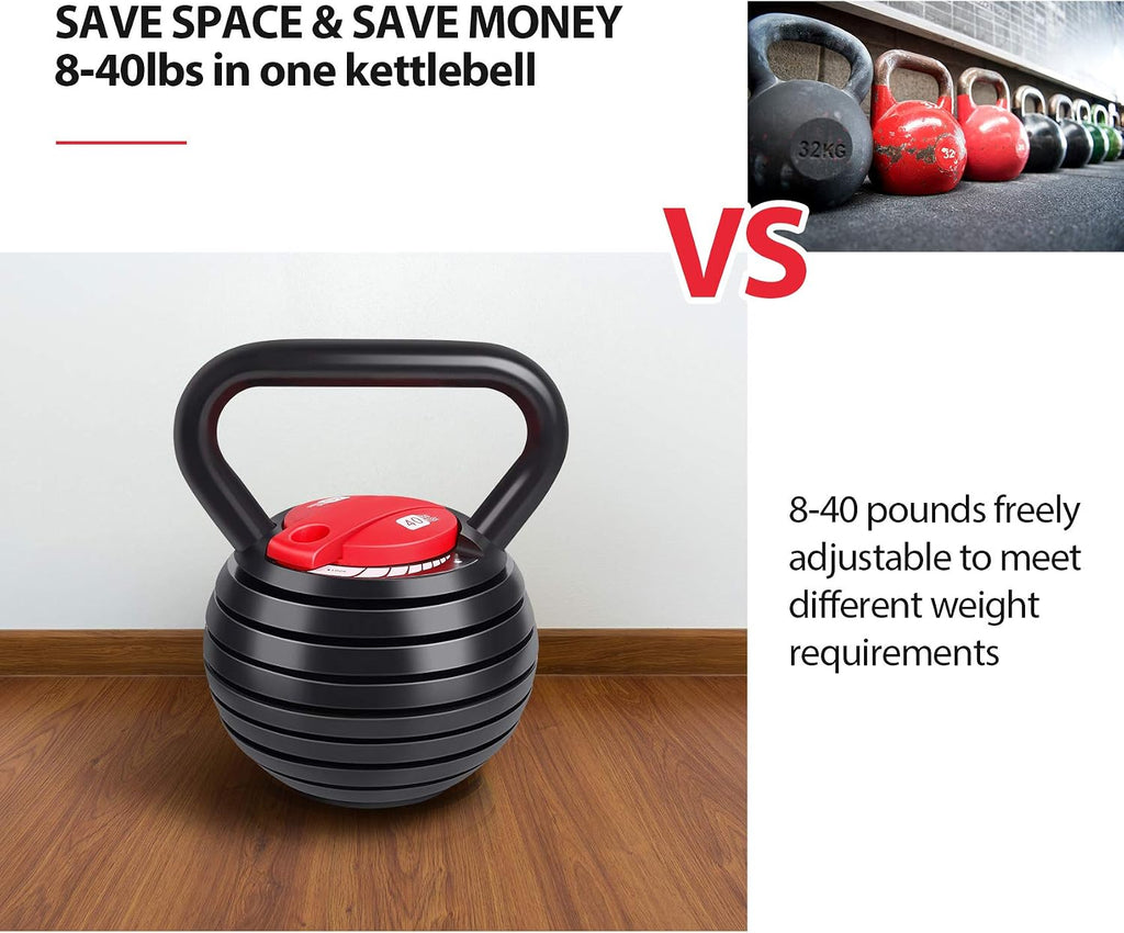 TopMade Adjustable Kettlebell Weights Set Cast Iron Exercise Fitness Kettle Ball Grip 5, 8, 9,12lb Free Weight Men Women Kettlebells for Home Gym Workout Ballistic, Core,Strength Training