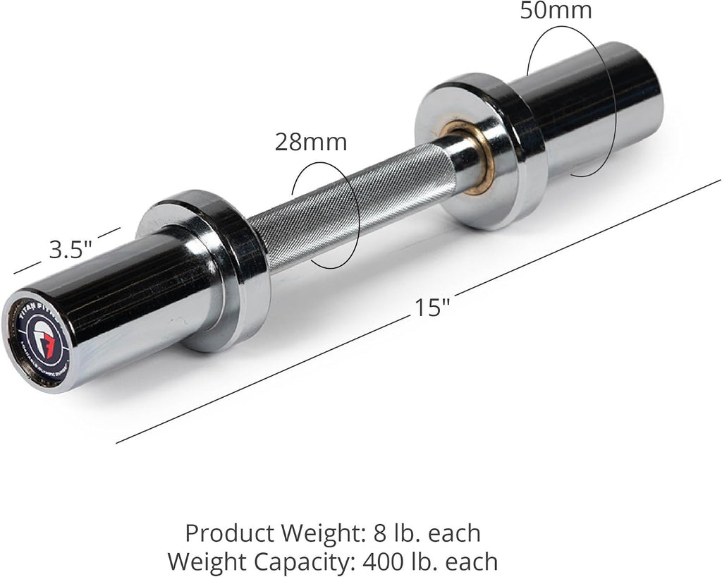 Titan Fitness Pair 15in Loadable Olympic Dumbbell Bars, 400 LB Capacity Each, Knurled Handles for Home Gym Strength Training