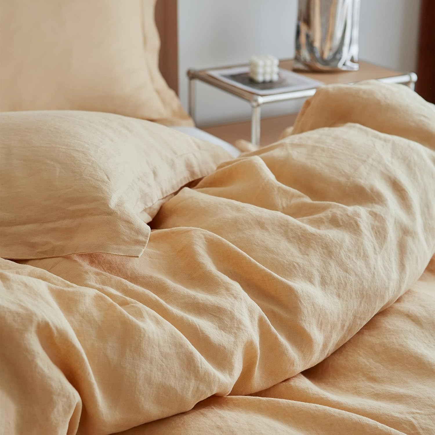 Simple&Opulence 100% Linen Duvet Cover Set, 3 PCS Natural French Flax Sand Duvet Cover King Size, Breathable Soft Comfy Linen Bedding Comforter Cover with 2 Pillowcases(Sand, 104'x92')