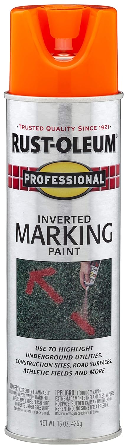 Rust-Oleum 2554 Professional Inverted Marking Spray Paint, Fluorescent Orange, 15-Ounce