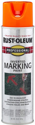 Rust-Oleum 2554 Professional Inverted Marking Spray Paint, Fluorescent Orange, 15-Ounce