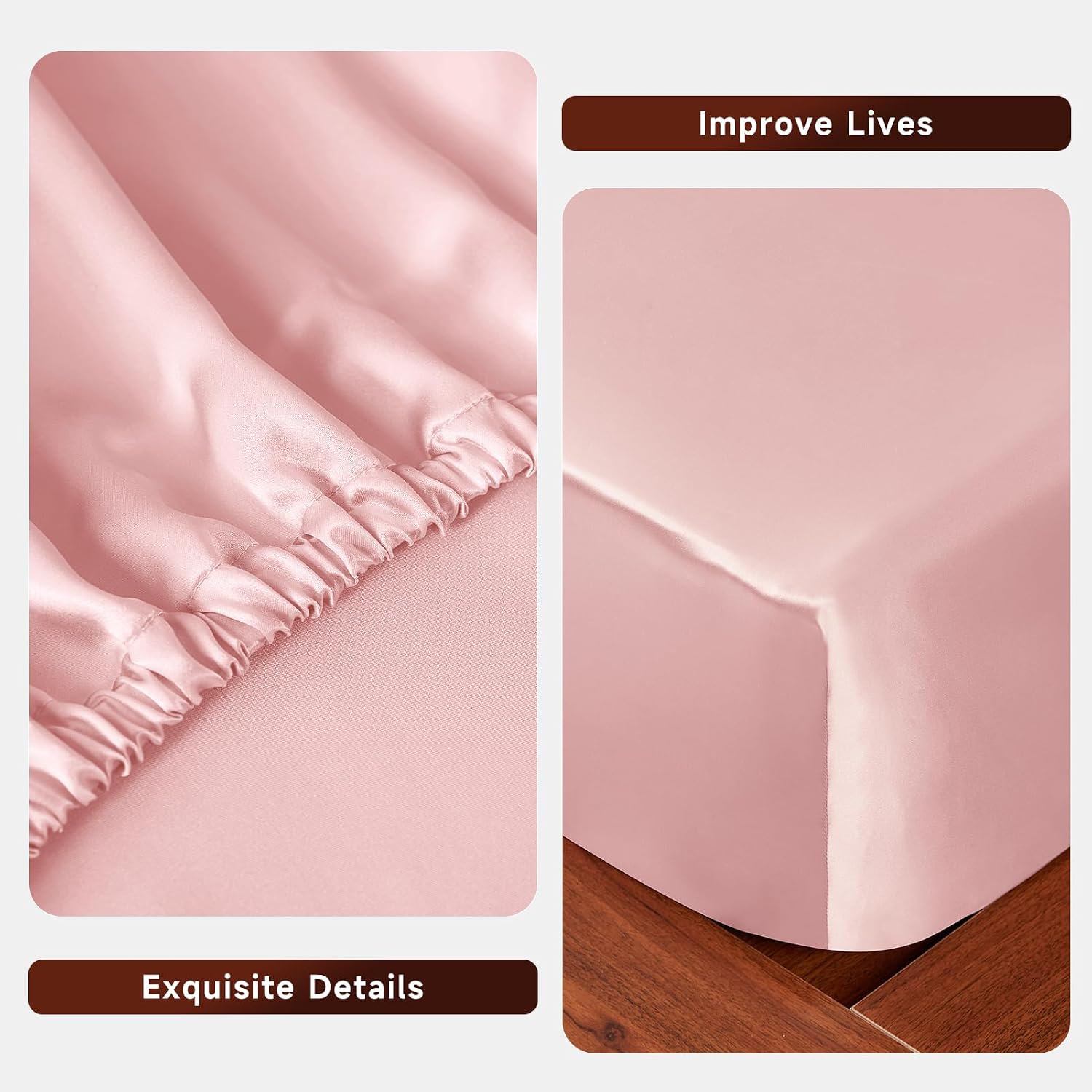 4 Pieces Sheet Set, 100% Mulberry Silk Bed Sheets Fits 10-12' Deep Pocket, 22 Momme Twin Size 6A Luxury Silk Bedding Set with Flat Sheet, Fitted Sheet & 2 Pillowcases (Solid, Light Pink)