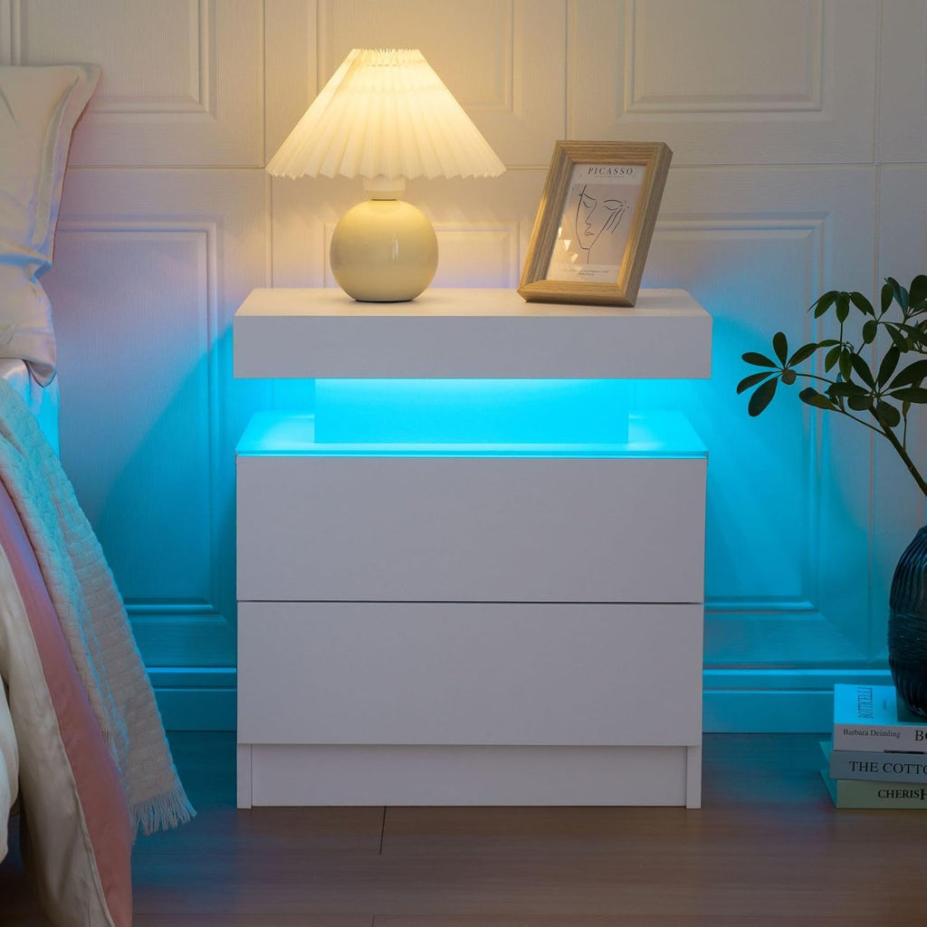 Bingoday Nightstand Set of 2 LED Nightstand with 2 Drawers, Bedside Table with Drawers for Bedroom Furniture, Side Bed Table with LED Light