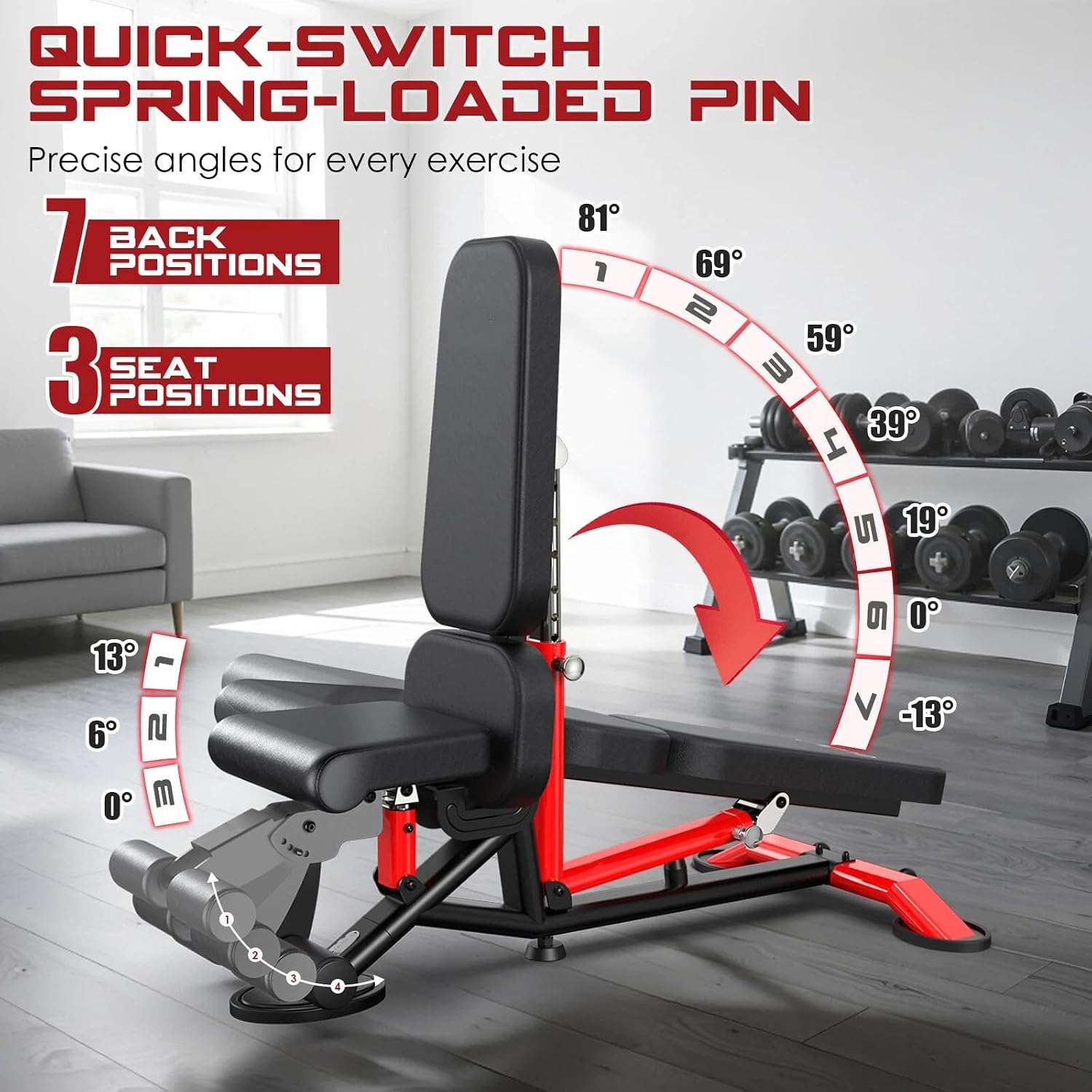 Commercial Adjustable Weight Bench, 1800LBS Heavy Duty Workout Bench for Home Gym Strength Training, Removable Leg Holder for Flat/Incline/Decline Sit Up & Full Body Workout