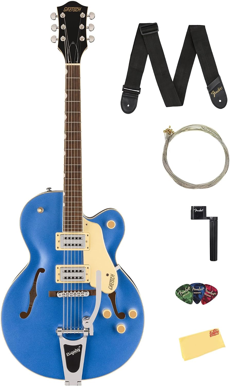 Gretsch G2420T Streamliner Hollow Body Electric Guitar - Fairlane Blue Bundle with Strings, Strap, Picks, String Winder, and Austin Bazaar Polishing Cloth