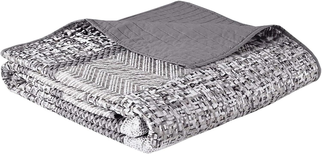 Madison Park King Quilt Set Lustrous Jacquard & Glitter Accent Coverlet Set - All Season, Lightweight Quilt Set, Shams, Decorative Pillow, King/Cal King Chevron Grey/Taupe