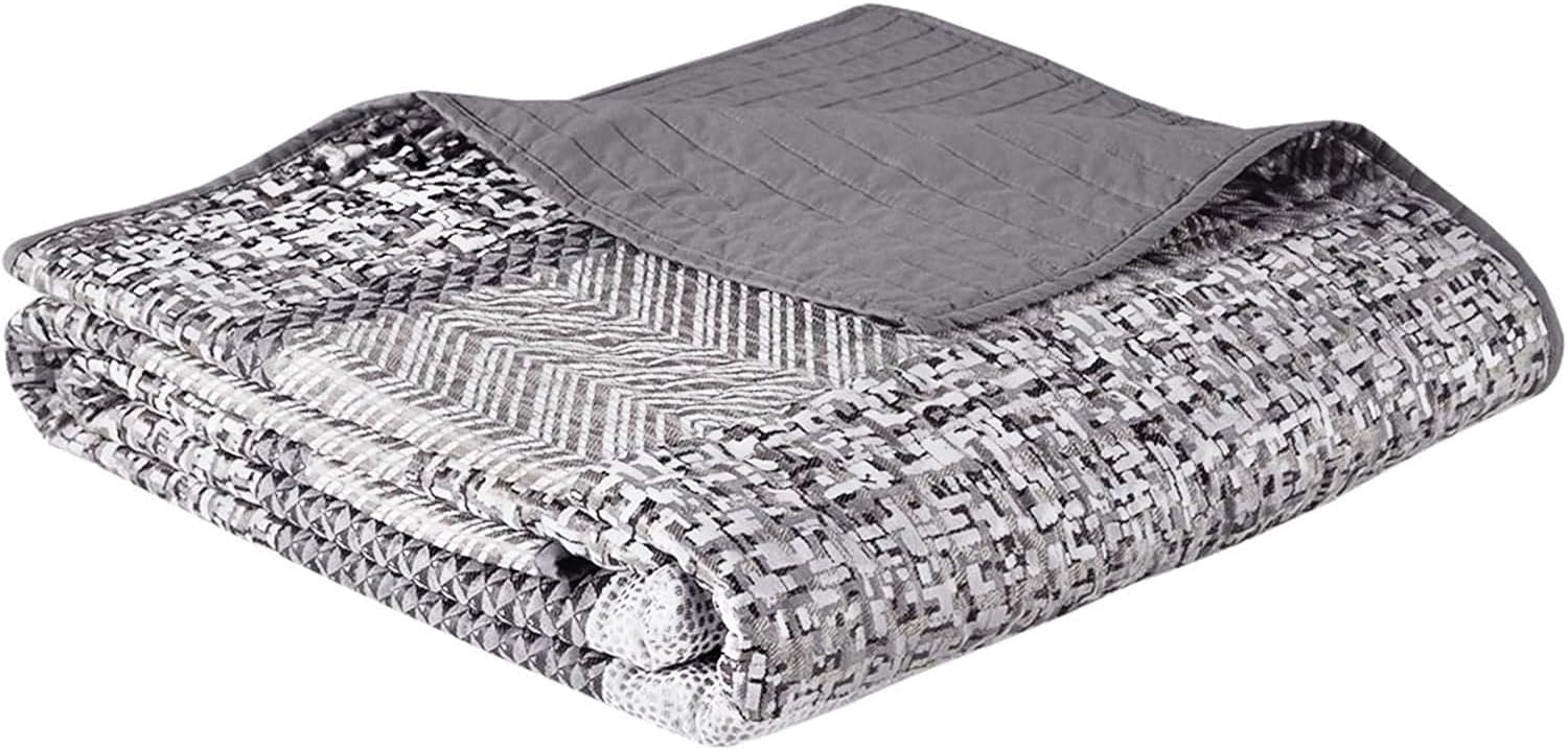 Madison Park King Quilt Set Lustrous Jacquard & Glitter Accent Coverlet Set - All Season, Lightweight Quilt Set, Shams, Decorative Pillow, King/Cal King Chevron Grey/Taupe