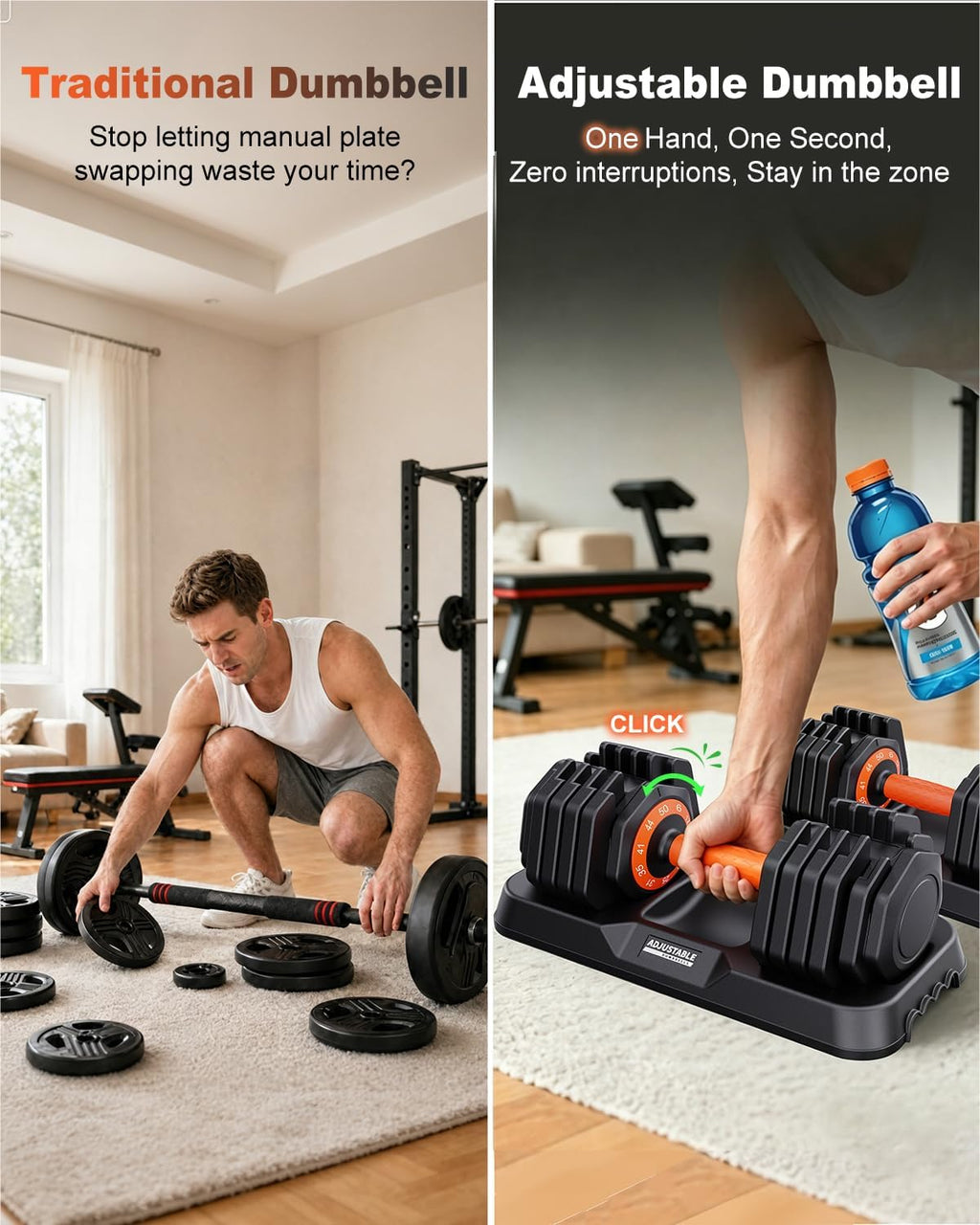 Adjustable Dumbbells,25lb/50lbs Pair Free Weights Dumbbells with Bi-Directional Handle, 10-in-1 Hex No-Roll Fast Adjustment Dumbbell Set, Strength Training HIIT Equipment for Home Gym