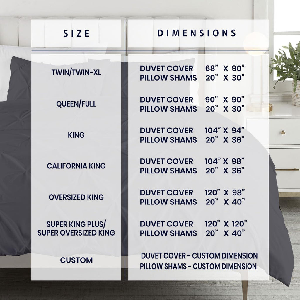 Kotton Culture 120'x 120' 3 Pc Super King Plus Pinch Pleated - Pintuck Duvet Cover Set - 100% Egyptian Cotton 600 TC - Zipper Closure & 7 Internal Ties- Fits Extra Large King Inserts - Dark Grey