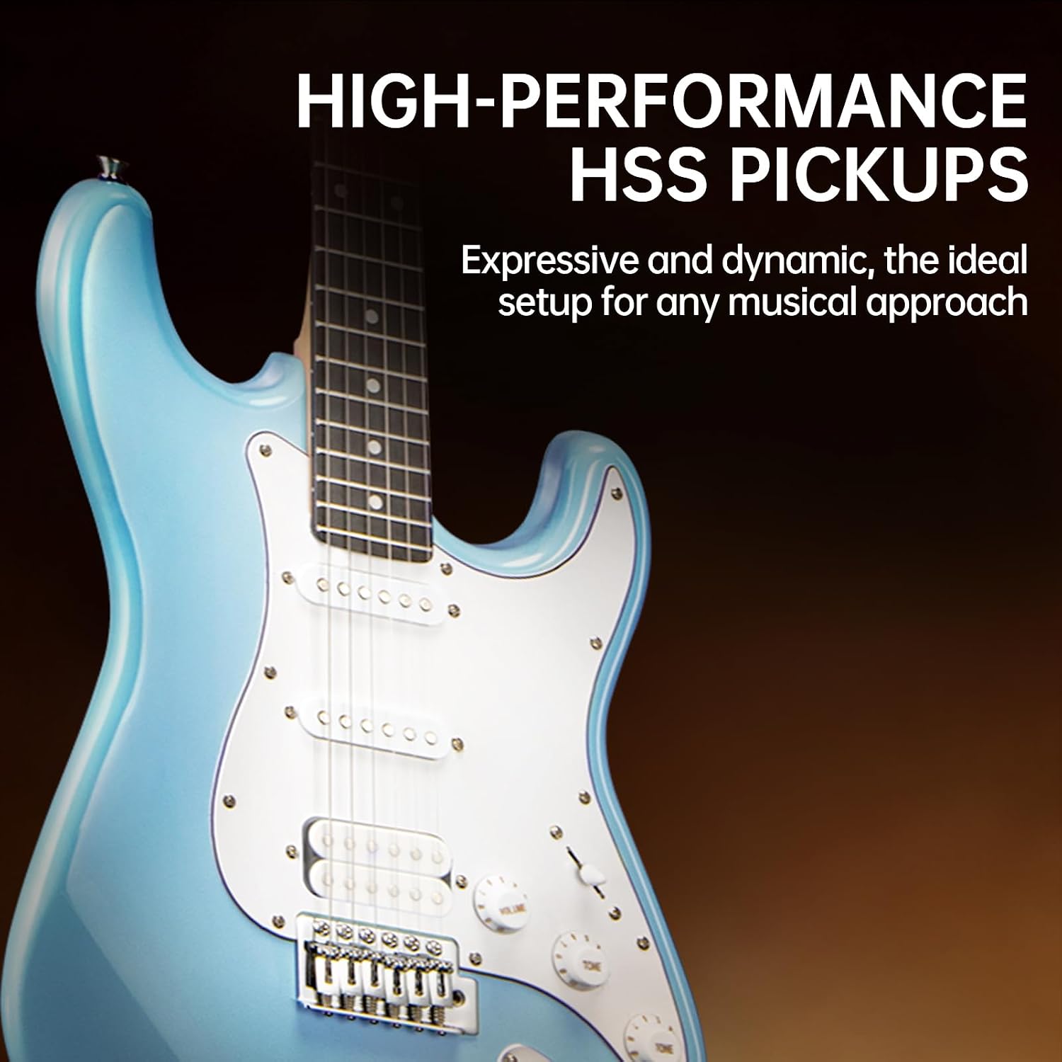 AODSK Electric Guitar with Amp Beginner Kit 39 Inch Solid Body Full Size,All Accessories,Digital Tuner,Six Strings,Four Picks,Tremolo Bar,Strap,Gig Bag,Starter kit (Blue-HSS)