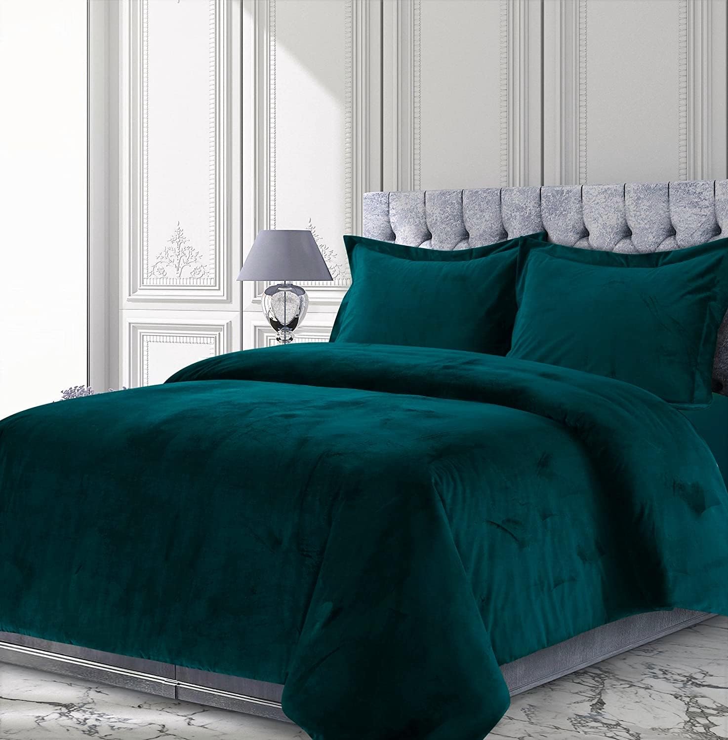 Velvet Comforter Set King 3 Piece (Comforter + 2 Pillowcases) Light Teal 600 GSM