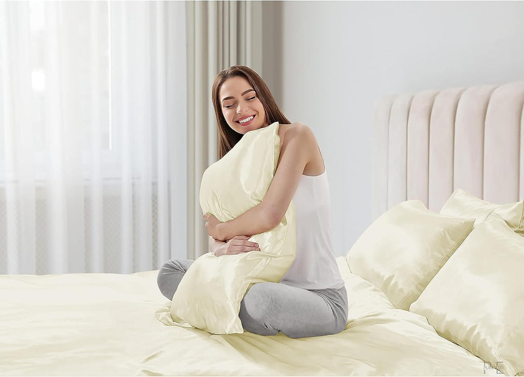 6 Piece Mulberry Silk Sheet Set Twin Size (39x75)+ Upto 16 Inch Deep Pocket Ivory Color Smooth Soft and Silk Bed Sheets Twin Size Bedding Set