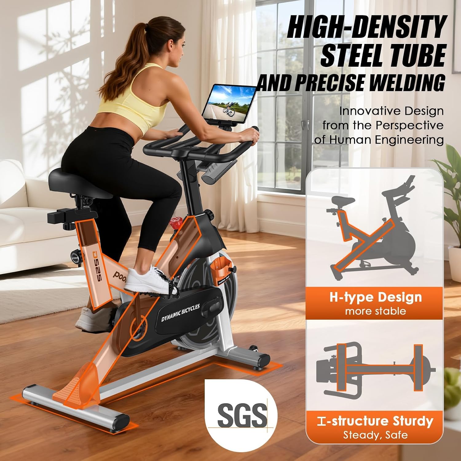 pooboo Exercise Bike,Stationary Bike with Exclusive App for Home,Magnetic Low Noise Indoor Cycling Bike with 350lbs Weight Capacity,Adjustable Seat,Tablet Mount and LCD Display for Weight Loss