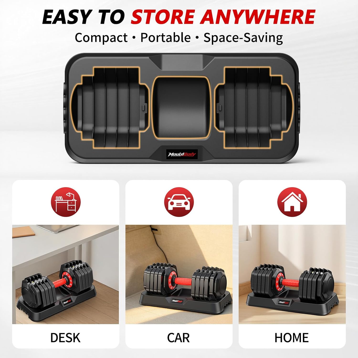 Adjustable Dumbbell Set Pair 25 lb or 50 lb, Adjustable Dumbbells 10-in-1 Free Weight Set, 1-Second Dial Weight Adjustment,Space-Saving Design with Storage Base, Home Gym Strength Training Equipment