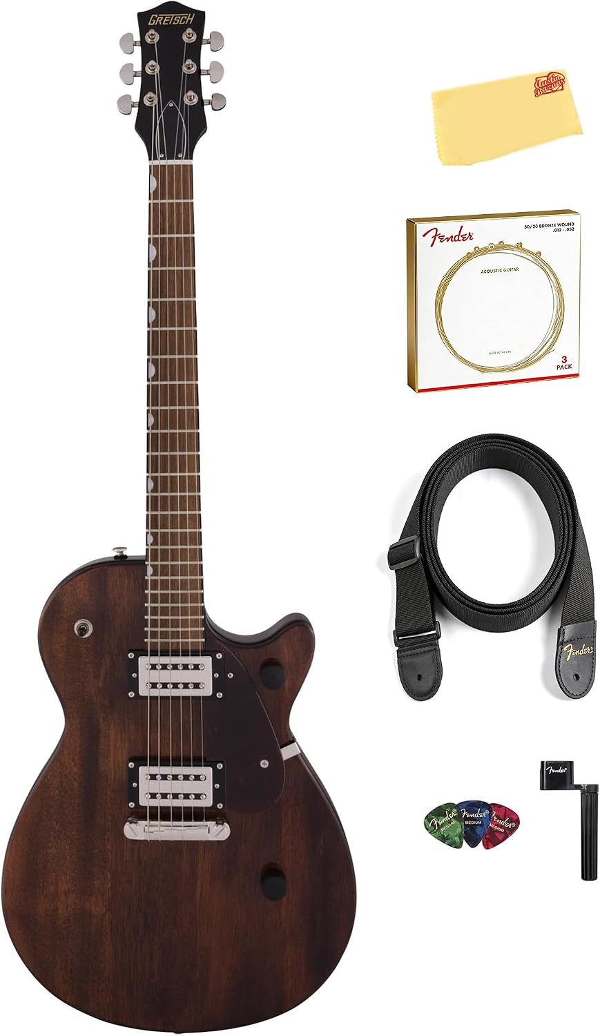 Gretsch G2210 Streamliner Junior Jet Club - Imperial Stain Bundle with Strings, Strap, String Winder, Picks, and Austin Bazaar Polishing Cloth