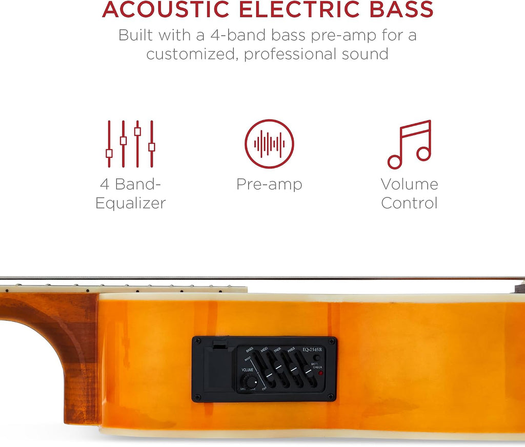 Best Choice Products Acoustic Electric Bass Guitar, Full Size 4 String, Fretted Bass Guitar w/Padded Gig Bag - Aged Natural