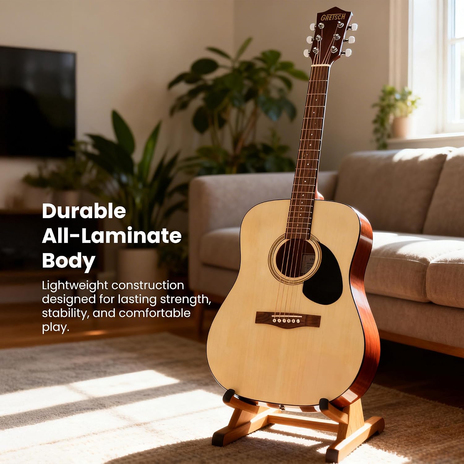 Gretsch Prelude D100 Dreadnought Acoustic Guitar - Natural Bundle with Gig Bag, Strap, Strings, String Winder, Picks, Austin Bazaar Instructional DVD, and Polishing Cloth