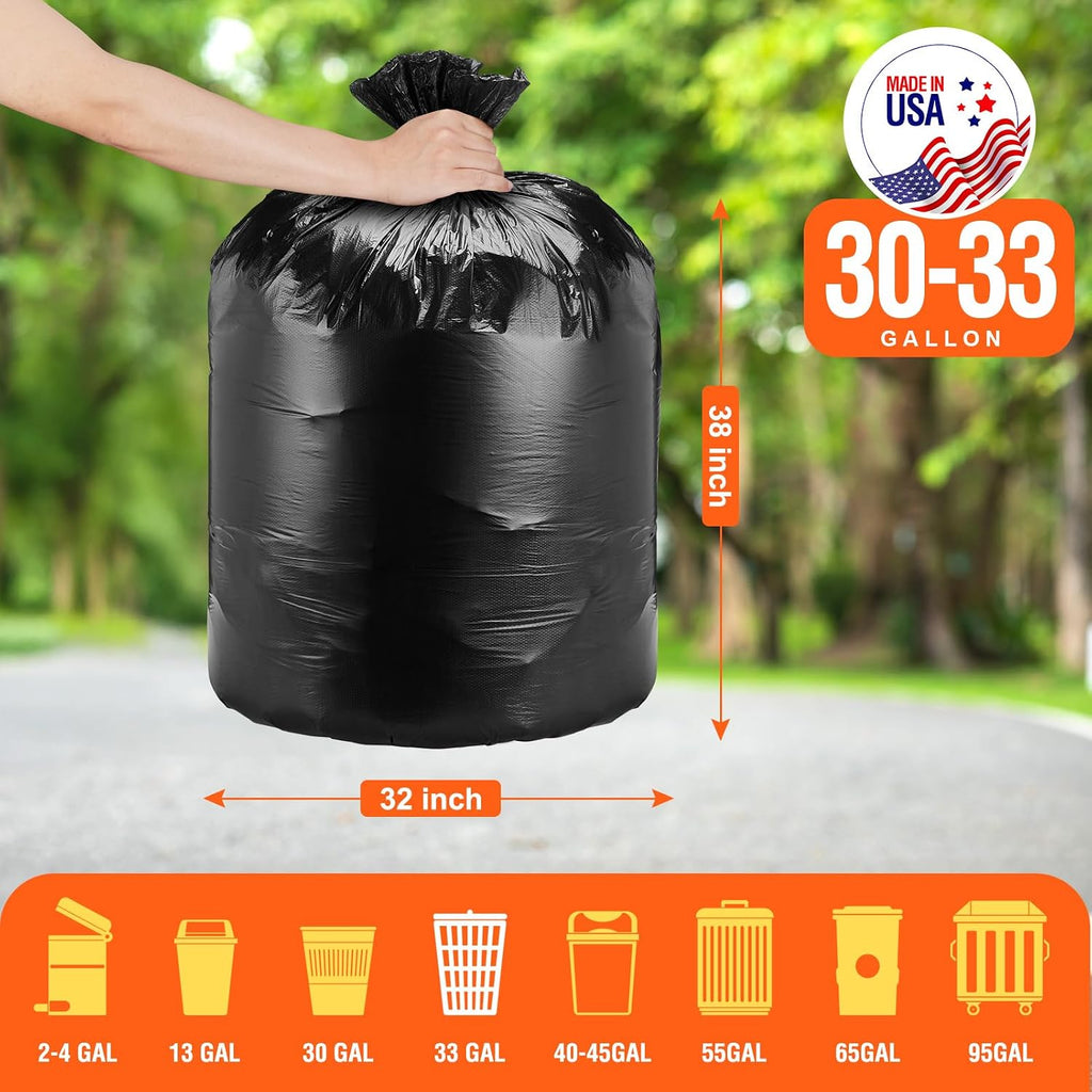 Delxo 30-33 Gallon Trash Bags, 21000 Count – 0.6 Mil Medium Duty Garbage Bags, Durable Plastic Bolsas para basura, Perforated Design– Made in USA for Kitchen, Yard, Office (Black)