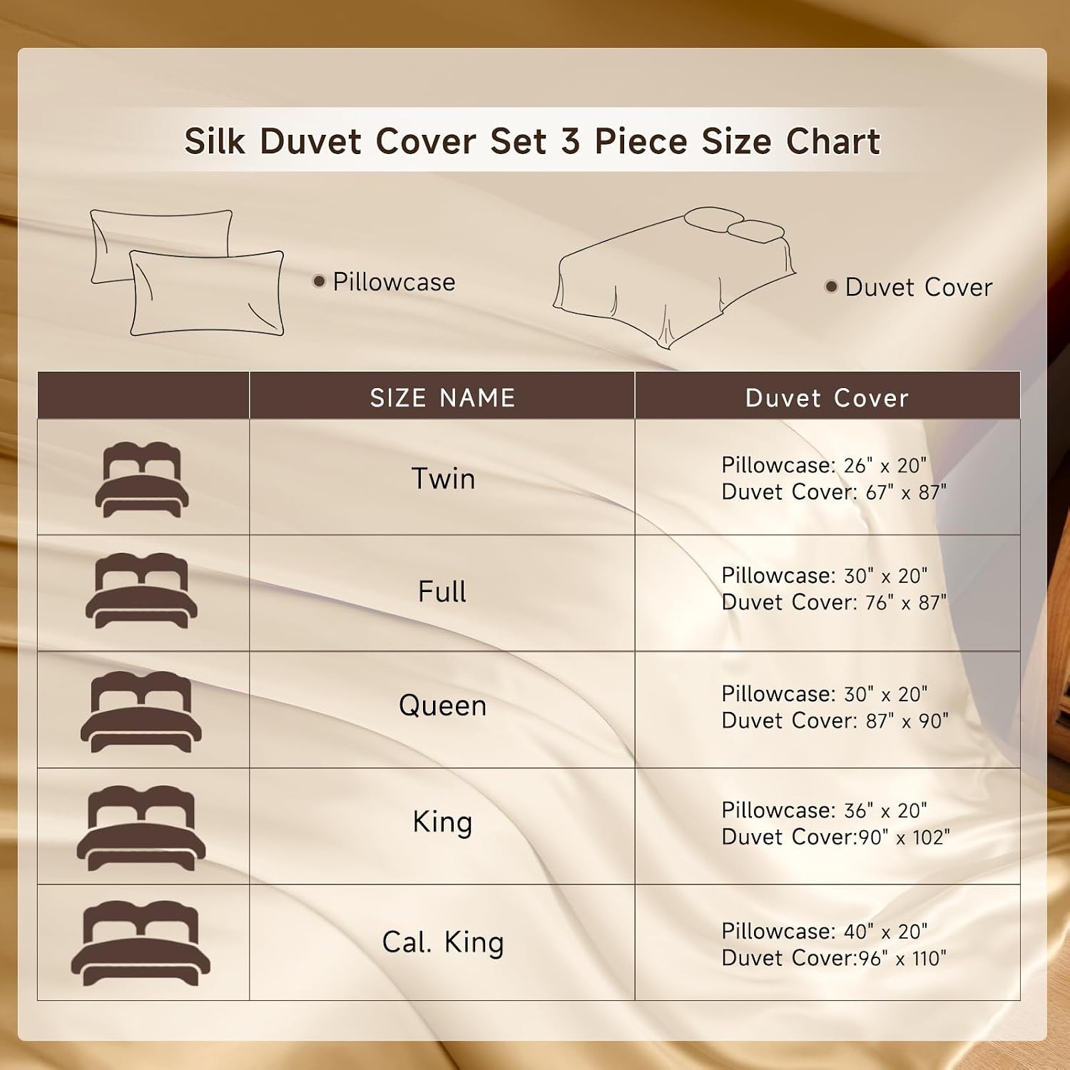 THXSILK 100% Pure Mulberry Silk Duvet Cover Set 3 Piece, 6A+ Grade Luxury Soft Bedding Silk Sheets for Hair and Skin, 1 Pcs Quilt/Comforter Cover with 2 Zippered Pillowcases (Metallic Gold, Twin)