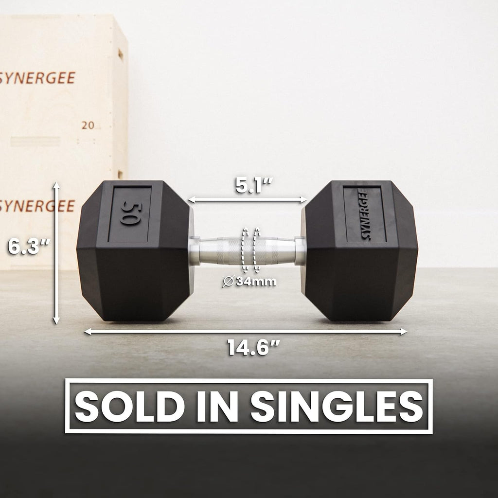 Synergee Rubber Encased Hex Dumbbells with Chrome Handle. All Purpose Weights for Strength & Conditioning Training. Available Size From 2.5 lbs to 50 lbs.