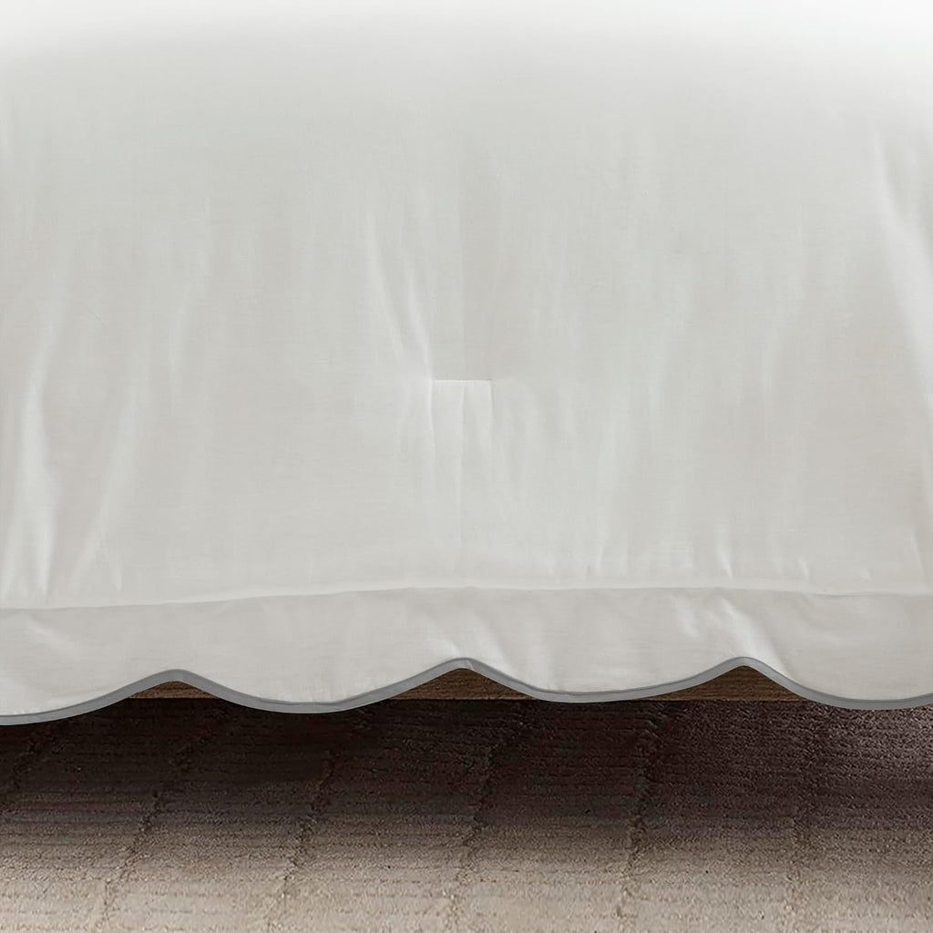 Lush Decor Coastal Chic Scalloped Edge Comforter Set, 3 Piece Set King/California King, Gray & White - King Bedding Set - White Comforter King Size - Coastal Decor