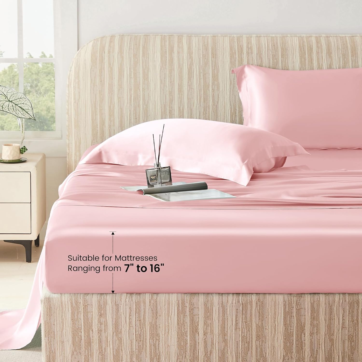 THXSILK Silk Sheet Set 4 Pcs, 25 Momme 100% Top Grade Pure Mulberry Silk Bed Sheets Luxury Bedding Sets Ultra Soft Durable, 1 Fitted Sheet, 1 Flat Sheet and 2 Pillow Shams (Queen, Charming Pink)