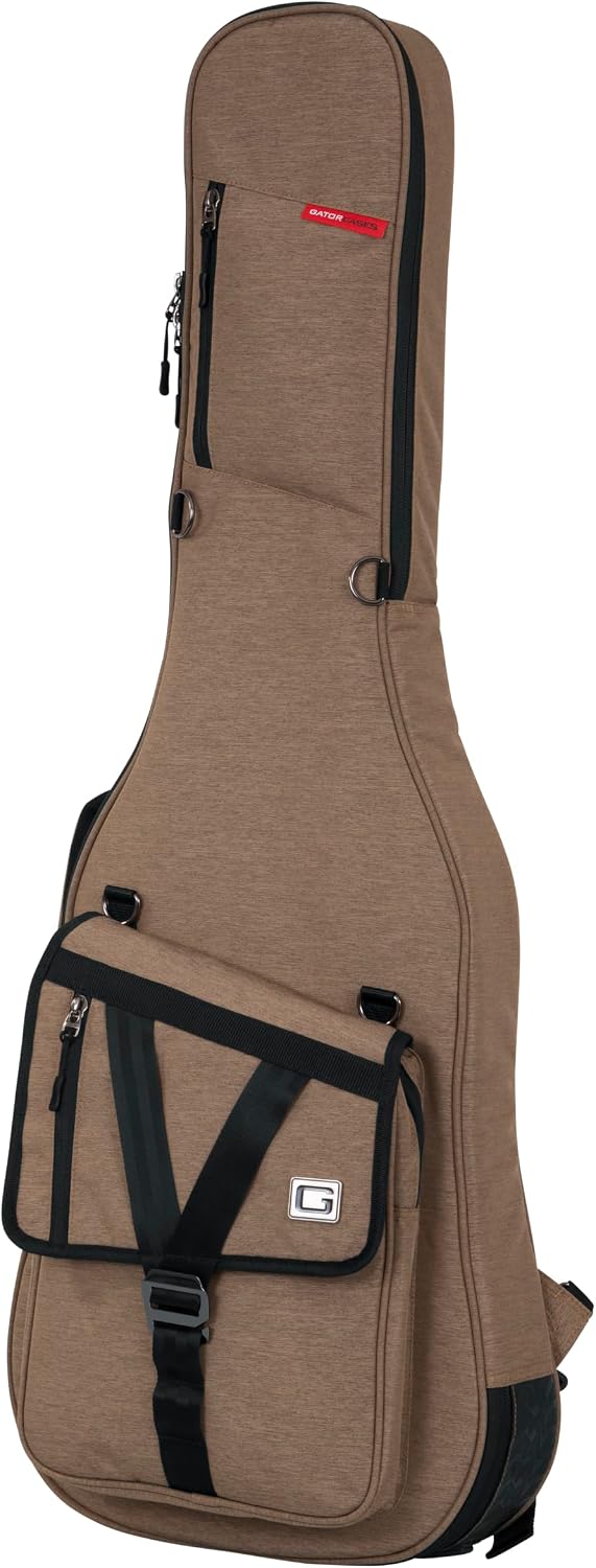 Gator Cases Transit Series Lightweight Electric Guitar Gig Bag with Back Pack Straps and Rubberized Base, Tan Exterior (GT-ELECTRIC-TAN)
