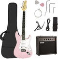 Soulmate 39 Inch Full Size Electric Guitar Starter Kit for Beginners Solid Body, HSS Pickups with 15W Amp, Gig Bag, Capo, Strap, Strings, Cable, Picks (Right-Handed,Pink)