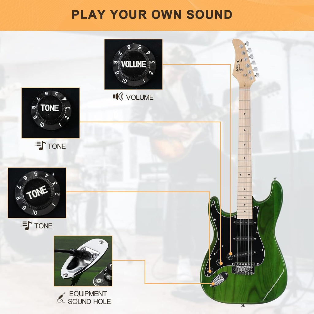 GLARRY Full Size Electric Guitar for Music Lover Beginner with 20W Amp and Accessories Pack Guitar Bag (GREEN, Left Handed 39')