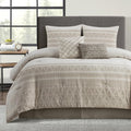 LANCO MODERN LIFESTYLE Cotton Comforter Set King, Gorgeous Geometric Jacquard, Beige Soft Lightweight Bedding Set for All Seasons, Bedskirt, Pillow Shams and Decor Pillows
