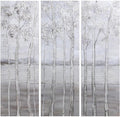 Empire Art Direct Abstract Wall Art Textured Hand Painted Canvas by Martin Edwards, Triptych, 48' x 16' each, Silver Winter