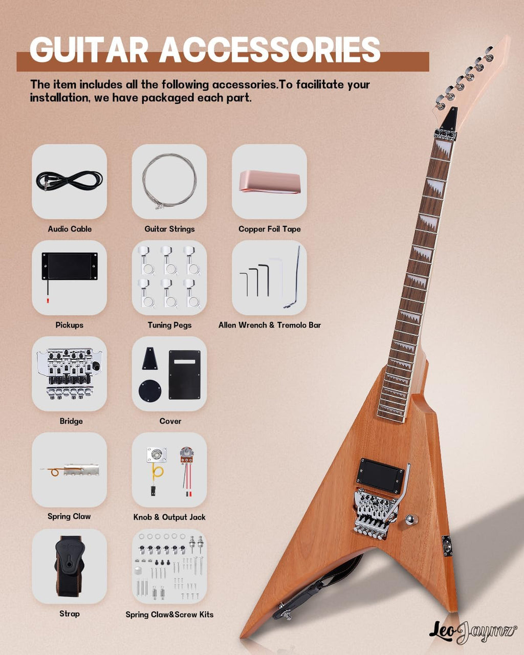 Leo Jaymz DIY Electric Guitar Kits in AL Style - Mahogany Body and Neck - Laurel Wood Fingerboard and All Components Included (AL)