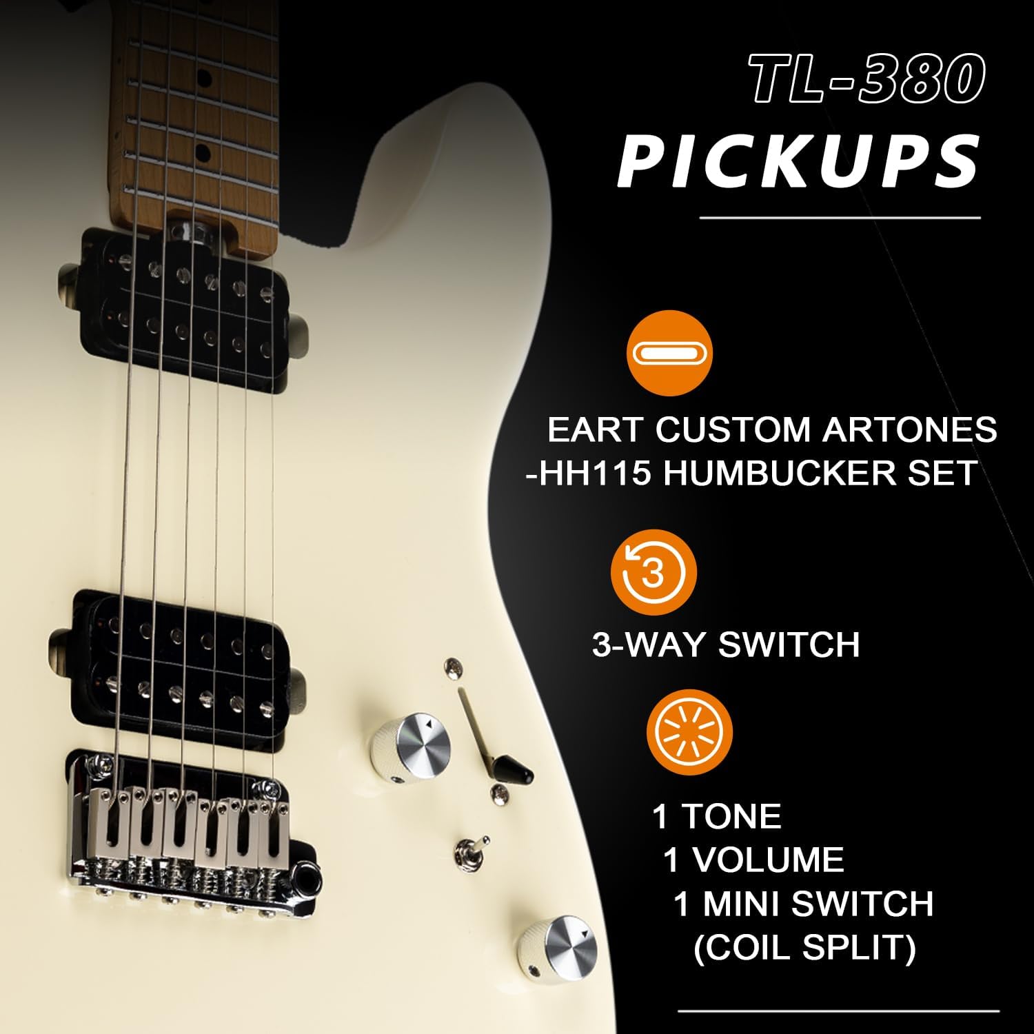 EART TL-380 Professional Electric Guitar for Versatile Players | Roasted Maple Neck & Fingerboard, Humbuckers with Coil-Split, Stainless Steel Frets, Gloss Finish