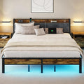 PROTEA King Size Bed Frame with LED Lights and Charging Station, Storage Headboard, Heavy Duty Metal Platform with Slats, No Box Spring Needed, Easy Assembly