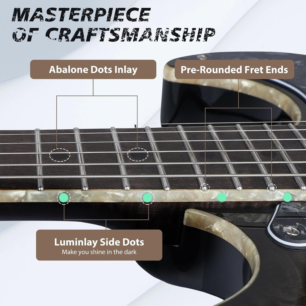 TOSTAR 39inch Telecaster Solid Body Electric Guitar for Adults Professional Player,Full Size 6 string, 2-Point Tremolo, Right Handed, Roasted Canadian Flamed Maple, Glossy Finish