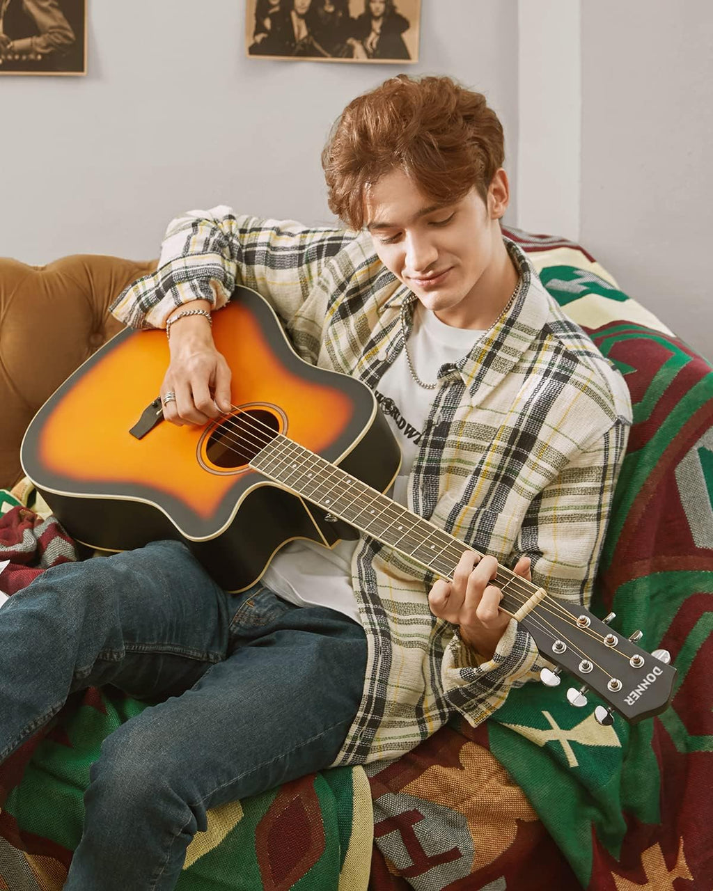 Donner Acoustic Guitar for Beginner Adult Full Size Cutaway Acustica Guitarra Bundle Kit with Free Online Lesson Bag Strap Tuner Capo Pickguard String Pick, Right Hand 41'Sunburst, DAG-1CS/DAD-160CS