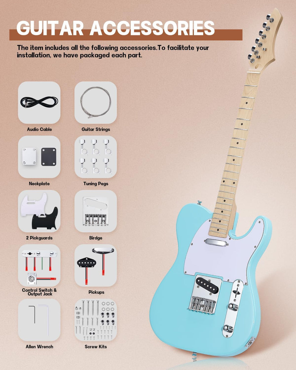 Leo Jaymz Print DIY Electric Guitar Kits (TL Sonic Blue (New))