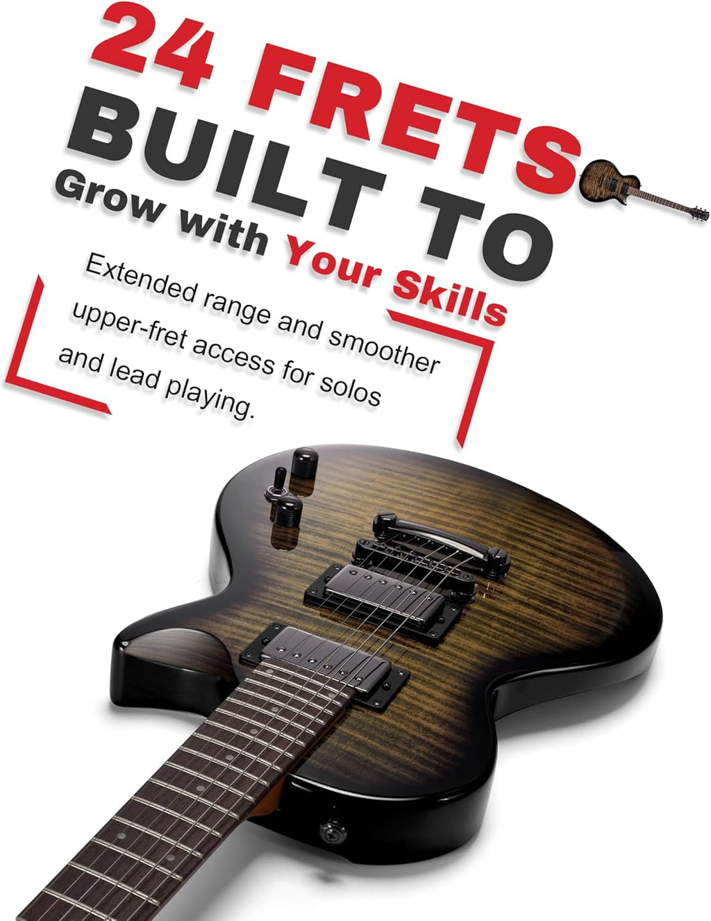 AKLOT 24-Fret Electric Guitar Kit, 40 inch Single Cut (LP Style), Modern Playability Coil-Split Humbucker Pickups, 18:1 Tuning Pegs,W/Guitar Accessories Gig Bag,Cable,Strap,Picks,Strings,Tuner,Book
