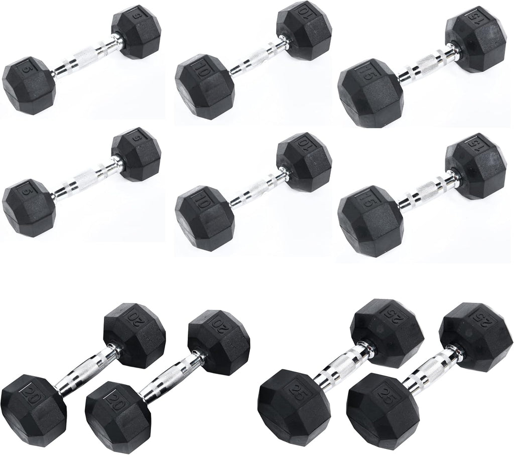 Ader Rubber Coated Hex Dumbbell Set 5-25 lbs