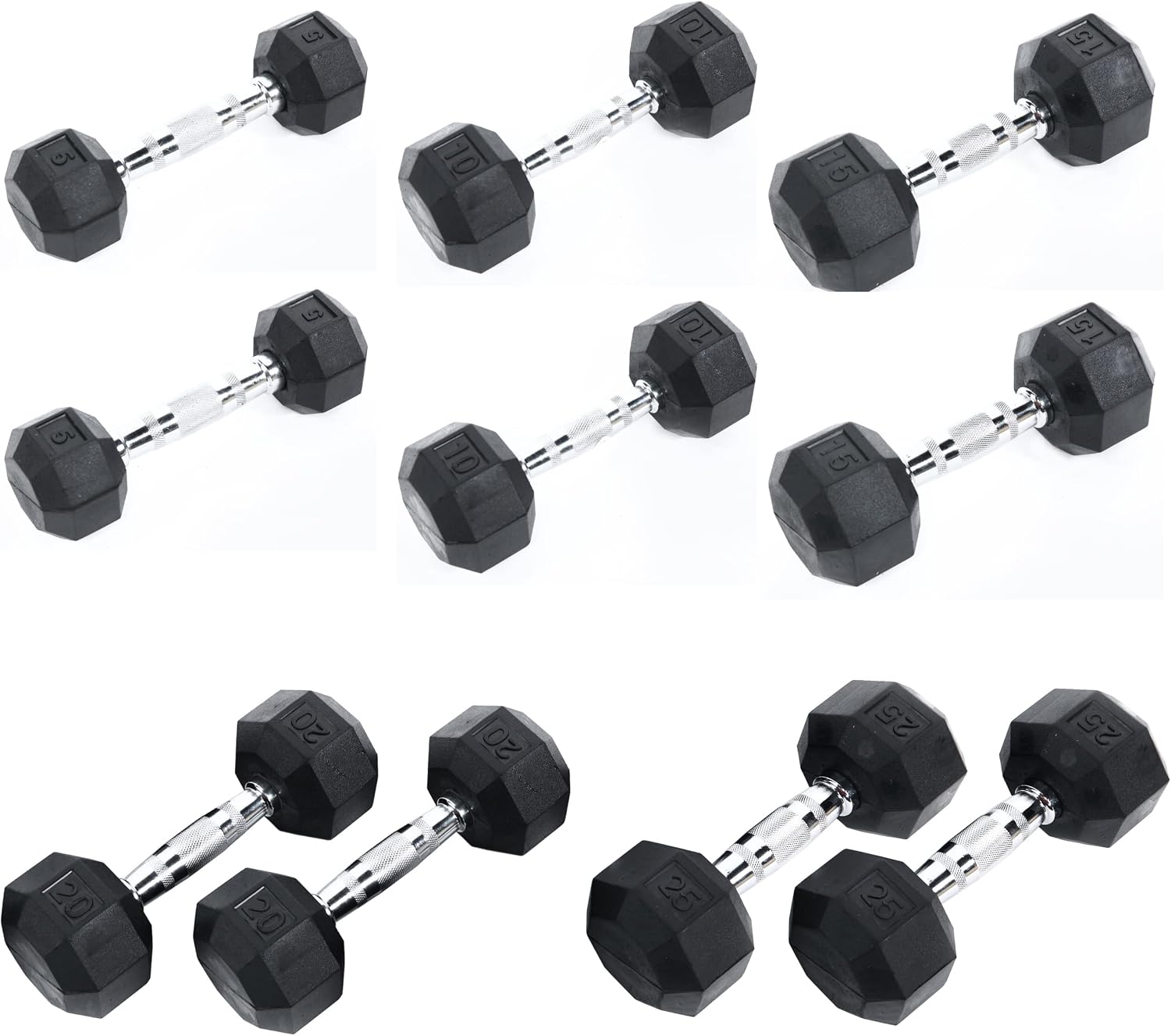 Ader Rubber Coated Hex Dumbbell Set 5-25 lbs