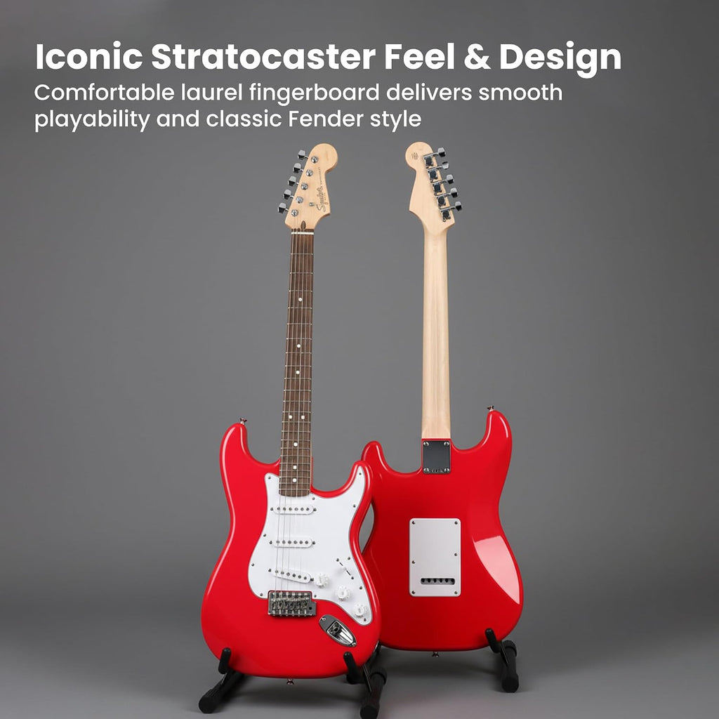 Fender Squier Stratocaster - Torino Red Bundle with Amplifier, Gig Bag, Strap, Instrument Cable, Picks, and Austin Bazaar Instructional DVD