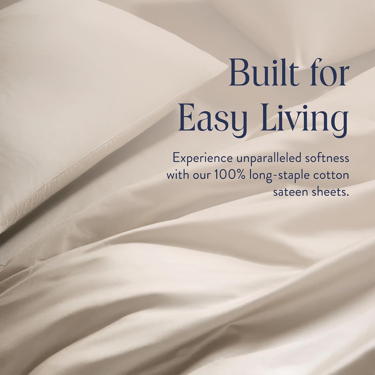 Brooklinen Luxury Sateen 4 Piece Sheet Set -100% Cotton Bed Sheets, Soft & Durable California King Size Sheets Set in Pebble, Oeko-TEX Certified Bedding Set,1 Fitted Sheet,1 Flat Sheet,2 Pillowcases