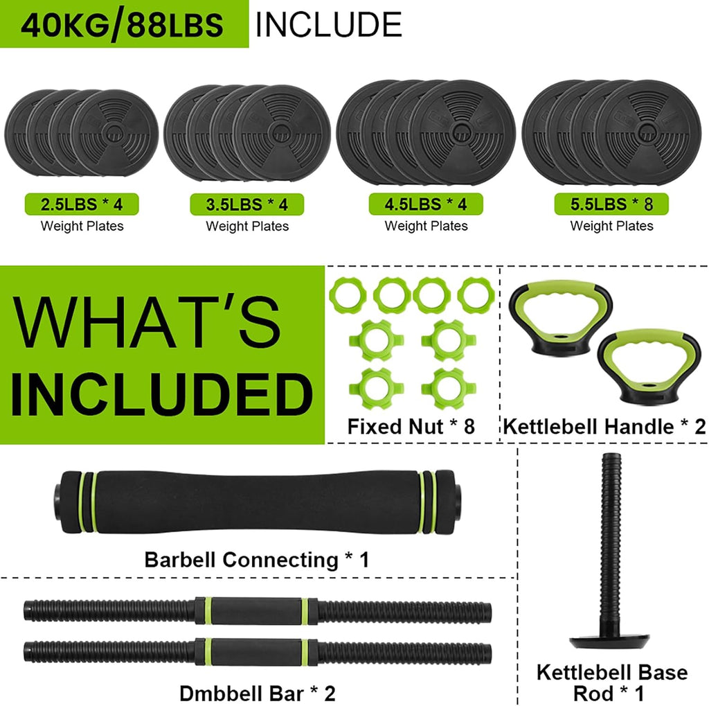 GarveeLife 44 LBS Adjustable Dumbbell Set with Iron Grip for Home Gym,4-in-1 Adjustable Weights as Barbell Set, Dumbbell Set,Kettlebells and Push-up